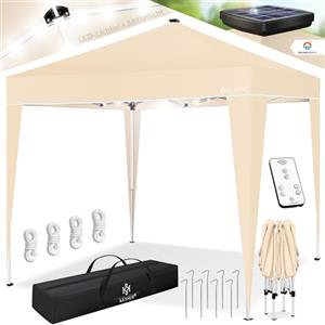 KESSER® Gazebo Pieghevole 3x3m con Illuminazione LED | Pop-Up Regolabile in Altezza Stabile Impermeabile Resistente all'Inverno | Protezione UV 50+ incl. Telecomando & Borsa - Beige
