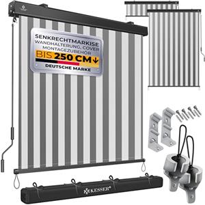 KESSER® Tenda a rullo verticale, 140 x 250 cm, con meccanismo a manovella, per balcone, protezione solare e privacy, protezione solare con manovella, per balcone e terrazza, con kit di montaggio e