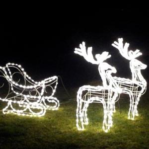 BAKAJI Slitta Babbo Natale Natalizia Luminosa con 2 Renne con LED Luce Bianco Freddo, Decorazione Natalizie Ideale per Esterno ed Interno, Decorazioni Addobbi Luminosi Natalizi