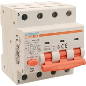 ZOREI Interruttore Magnetotermico Differenziale Trifase 300mA 32A C32, RCBO Tipo AC Curva C 0,3A, 3P+N 6kA 380V, Occupa 4 Moduli DIN