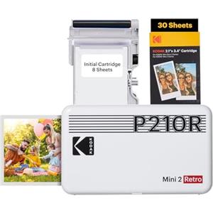 KODAK Mini 2 Retro 4PASS Stampante Fotografica Portatile (5.3x8.6cm) + Pacchetto con 38 Fogli, Bianco