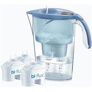 LAICA Stream Line Caraffa Filtrante - 2,3L - Blu - Timer Digitale - 3 Filtri bi-flux Inclusi, Preserva i Sali Minerali Utili all'Organismo e Riduce Cloro e Metalli Pesanti - Made in Italy