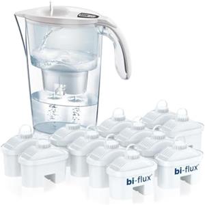 LAICA Stream Line Caraffa Filtrante - 2,3L - Bianca - Timer Digitale - 13 Filtri bi-flux Inclusi, Preserva i Sali Minerali Utili all'Organismo e Riduce Cloro e Metalli Pesanti - Made in Italy