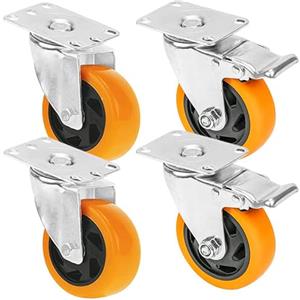 Virsus 4 Ruote per carrelli e mobili ARANCIO 432-438, 2 Ruote con Freno di Sicurezza e 2 senza, Rotelline Antigraffi ideali per qualsiasi superficie, Girevoli a 360° (76mm - Portata 400kg)
