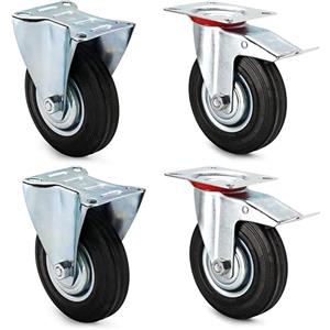 Virsus 4 Ruote per carrelli e mobili NERE 446-451, 2 Ruote con Freno di Sicurezza e 2 senza, Rotelline Antigraffi ideali per qualsiasi superficie, 2 Girevoli a 360° e 2 Fisse (76mm - Portata 200kg)