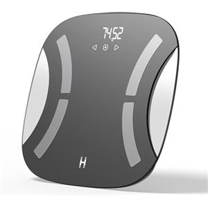 Homedics Essentials Body Analyser Bilancia - Bilancia digitale da bagno con monitoraggio della composizione corporea, Misura BMI, Grasso e Acqua, Opzioni libbre/kg/st, Display LED e Vetro temperato