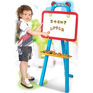 Bakaji Lavagna Magnetica Per Bambini 2in1 Doppia Area di Disegno Con Treppiedi Gessetti Cassino E Pennarelli Magici 2 Altezze Regolabili Dimensioni 44,5 x 38 x 94,5 cm Colore Blu