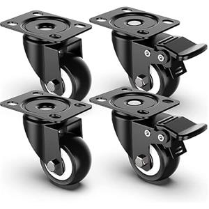 Virsus 4 Ruote per carrelli e mobili NERE 748-750, 2 Ruote con Freno di Sicurezza e 2 senza, Rotelline Antigraffi ideali per qualsiasi superficie, Girevoli a 360° (40mm - Portata 180kg)