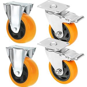Virsus 4 Ruote per carrelli e mobili ARANCIO 436-439, 2 Ruote con Freno di Sicurezza e 2 senza, Rotelline Antigraffi ideali per qualsiasi superficie, 2 Girevoli 360° e 2 Fisse (100mm - Portata 400kg)