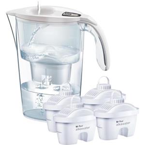 LAICA Stream Line Caraffa Filtrante - 2,3L - Bianca - Timer Digitale - 4 Filtri bi-flux alkawater Inclusi, Aumenta l'Alcalinità dell'Acqua di Rete Fino a +1,5 pH** - Made in Italy