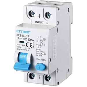 ETTROIT INTERRUTTORI MAGNETOTERMICI DIFFERENZIALE SALVAVITA PER BARRA DIN 2 MODULI 1P+N 240V 30mA 6KA CLASSE A (20A)