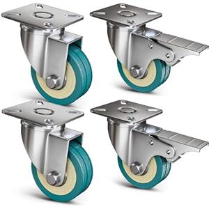 Virsus 4 Ruote per carrelli e mobili VERDE 456-466, 2 Ruote con Freno di Sicurezza e 2 senza, Rotelline Antigraffi ideali per qualsiasi superficie, Girevoli a 360° (50mm - Portata 200kg)