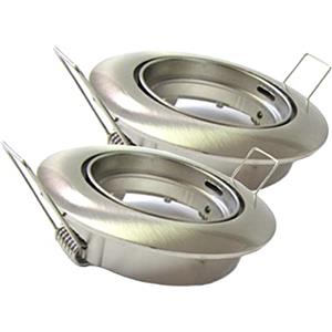 LEDLUX 2 Pezzi Porta Faretto da Incasso Orientabile, Portafaretto Rotondo Con Molla, Foro Da 75mm, Per Lampade Led GU10 e MR16 (Nichel Satinato)