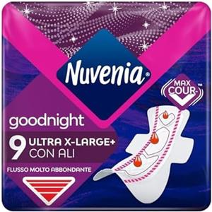 Nuvenia, Assorbente Ultra Notte con Ali XL, Assorbenti per Flusso Molto Abbondante, Confezione da 9 Assorbenti