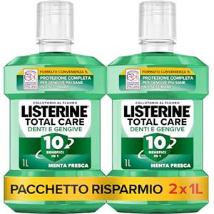 LISTERINE Total Care Denti e Gengive, Collutorio al gusto di Menta Fresca, Collutorio al Fluoro con 10 benefici in 1 per una protezione completa, Confezione da 2x1L - Esclusiva Amazon