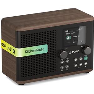 Pure Classic H4 Radio da Cucina Digitale (DAB+/FM, Bluetooth, USB, AUX, Timer da Cucina, Sveglia), Caffè Nero/Noce