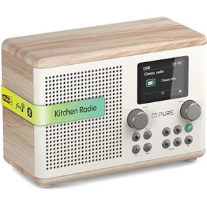 Pure Classic H4 Radio da Cucina Digitale (DAB+/FM, Bluetooth, USB, AUX, Timer da Cucina, Sveglia), Cotone Bianco/Quercia
