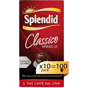 Splendid - Capsule Caffè Espresso Classico - 100 Capsule in Alluminio - 10 pacchetti da 10 - Intensità 10 - Compatibili con Macchine Nespresso®* original