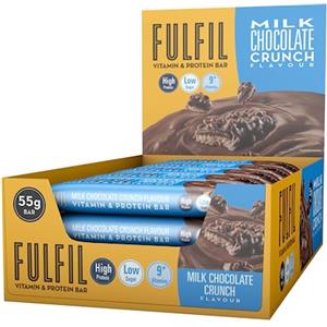 FULFIL - 15 Barrette Proteiche da 55 Grammi, Gusto Cioccolato Croccante al Latte con 9 Vitamine e Pochi Zuccheri, Confezione da 825 Grammi