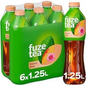 Fuze Tea, Bevanda Rinfrescante Analcolica di Té al Gusto Pesca e Rosa, con Zuccheri ed Edulcorante - 6 Bottiglie da 1.25 L