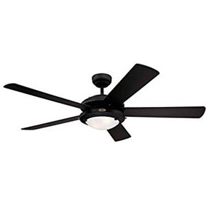 Westinghouse Lighting 7871940 Ventilatore da soffitto nero opaco da 132 cm Comet per interni, kit di luce con vetro smerigliato opale