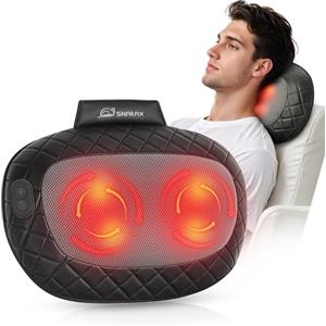 Snailax Cuscino per massaggi shiatsu 4D, massaggiatore per collo e schiena con calore, massaggiatore elettrico per spalle, collo, parte bassa della schiena, regalo per donne e uomini