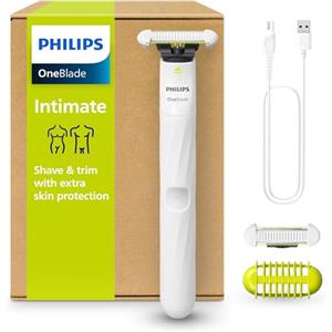Philips OneBlade Intimate, progettato per la cura dei peli pubici, rifinire e radere con la massima protezione della pelle, modello QP1924/30