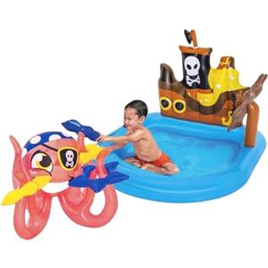 Avilia Piscina Gonfiabile a Forma di Nave con Pesci e Accessori 140x130x104cm - Ideale per Divertimento Bambini in Giardino o all'Aperto Grazie ai Giochi con Remi e Canna da Pesca - Resistente e 84L