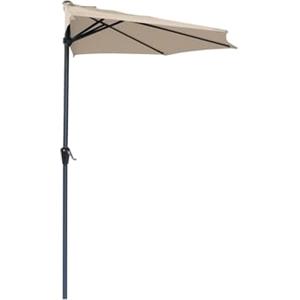 Wintem Ombrellone da Giardino a Mezzaluna 2,7x2,3m Tortora con Manovella e Soffietto Antivento - Ombrellone da Parete in Alluminio con Telo in Poliestere per Esterni