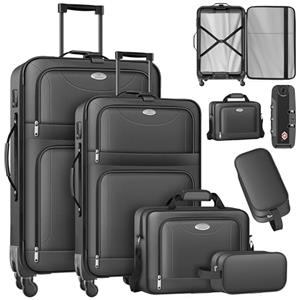 KESSER® Set di 4 valigie da viaggio, trolley in tessuto, con serratura TSA a 3 cifre, ruote a 360° e manico telescopico, borsa per cosmetici, valigia leggera e grande valigetta per affari e viaggi,