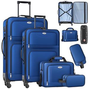 KESSER® Set di 4 valigie da viaggio, trolley in tessuto, con serratura TSA a 3 cifre, ruote a 360° e manico telescopico, borsa per cosmetici, valigia leggera e grande valigetta per affari e viaggi,