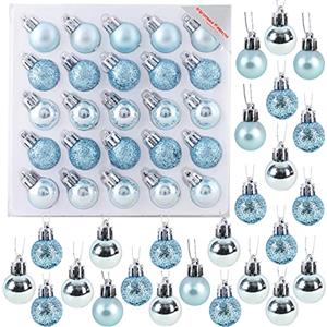 Christmas Concepts® Confezione da 25-25mm Mini Baubles per Albero di Natale - Baubles Decorati Lucidi, opachi e Glitterati (Blu Ghiaccio)