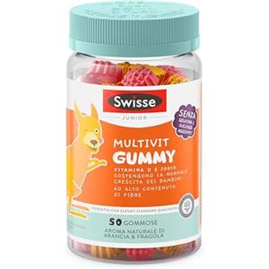 SWISSE Junior Multivit Gummy - Multivitaminico Bambini con Vitamina D per Supporto Crescita e Sviluppo Osseo, 50 Gommose con Iodio, ad Alto Contenuto di Fibre, Gusto Arancia e Fragola, Made in Italy