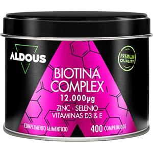 Aldous Bio Biotina Capelli 12000 mcg - 400 Compresse - Integratore Capelli - Biotina, Zinco, Selenio, Vitamina D3, E - Biotina Crescita Capelli, Pelle e Unghie - Vitamine Capelli - Rinforzante Unghie -Anticaduta