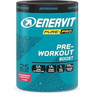 Enervit Pure-Pro Pre Workout Integratore in Polvere Gusto Fragola-Ananas, con Caffeina, Betaina, Beta-Alanina, Creatina, Potassio e Vitamina B6, Prepara il Fisico per Workout Intensi, Vegan, 313g