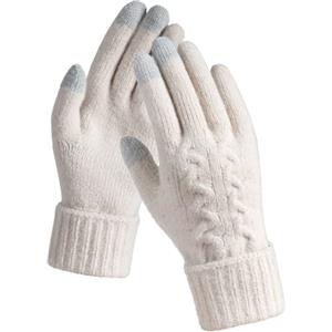 TRENDOUX Guanti Touch Screen Invernali Donna, Guanti Termici Donna Polsini Antivento Elastico Pieghevole, Guanti Lavorati a Maglia in Pile Foderato Caldi per Running Sci Bici Smartphone - Bianco