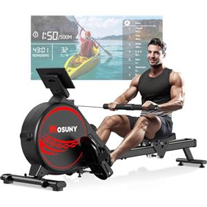 MOSUNY Vogatore per Casa, 16 Livelli di Resistenza, Vogatore Magnetico con Guide di Scorrimento Doppie Aggiornate, Ultra Silenzioso, Display LCD Compatibile con App, Capacità di Carico Fino a 160 kg