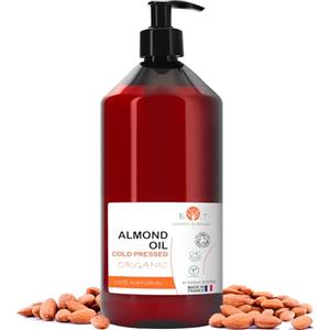 B.O.T cosmetic & wellness Olio di Mandorle Biologico, Estratto a Freddo - Puro, Naturale, Ideale per Massaggi, Capelli, Ciglia, Idratazione della Pelle, Mani, Unghie, Viso, Smagliature in Gravidanza - 1000 ml