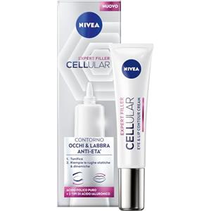NIVEA CELLULAR EXPERT FILLER Contorno Occhi & Labbra Anti-Età 15ml, Crema contorno occhi e labbra rassodante, Contorno occhi antirughe e filler labbra con Acido Ialuronico e Acido Folico Puro