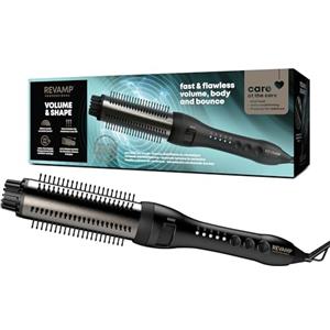 REVAMP Progloss Perfect Finish, Spazzola Arricciacapelli Riscaldante per Onde e Ricci, Rivestimento In Ceramica, Setole Retrattili, Infusa in Oli Liscianti Progloss, 150°C-210°C, Nero