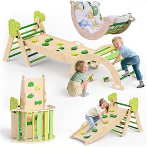 STYPLZ 9 in 1 Montessori - Set da Gioco per Interni, Set da Arrampicata per Interni, con Cuscino e Scivolo per Bambini, Parco Giochi per Interni da 1 a 3 Anni(3 Dinosauri)
