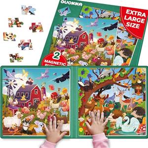 QUOKKA Puzzle Magnetico 3 4 Anni - 2x48 Pezzi Puzzle Bambini 5 6 Anni - Giochi da Viaggio per Ragazze e Ragazzi - Libro Magnetico Fattoria et Foresta Animali - Intrattenere Bambini In Aereo et Auto