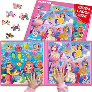 QUOKKA Puzzle Magnetico 3 4 Anni - 2x48 Pezzi Puzzle Bambini 5 6 Anni - Giochi da Viaggio per Ragazze e Ragazzi - Libro Magnetico Unicorno Sirene - Intrattenere Bambini In Aereo - Educativo Regalo