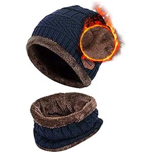Aisprts Cappello Invernale Uomo con Maglia e Sciarpa, 2 Pezzi Cappello da Sci all'Aperto e Set Sciarpa, Berretto Invernale da Uomo Donna con Fodera in Pile
