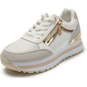 JOMIX Sneakers Donna Casual Scarpe Eleganti Sportive Zeppa Comode da Ginnastica Scarpe Traspirante Leggere da Camminata Fitness Palestra SD9402 (Bianco, 38)