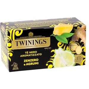 Twinings, Tè Nero Aromatizzato allo Zenzero e Agrumi, Gusto Brioso e Avvolgente, Caldo o Freddo, Infusi e Tisane, 1 Confezione da 20 Filtri
