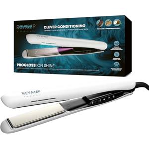 REVAMP Piastra Progloss Ion Shine in ceramica, tecnologia ionica anti-crespo, con oli super liscianti Progloss di cheratina, olio di argan e olio di cocco, impostazioni di calore variabili, nera