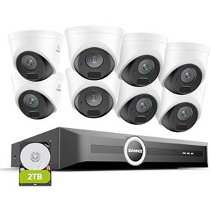SANNCE POE - Telecamera di sorveglianza 5 MP 8 CH NVR + 8 x 5 MP, impermeabile, con disco rigido da 2 TB, Smart IR LED, rilevamento del movimento, allarme app, visione notturna fino a 30 metri