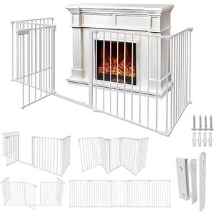 Ansobea Cancelletto per Bambini, Cancelletto Camino di protezione per camino con porta, 310 cm, 5 pezzi, con serratura della porta, Cancello per cani a bambini e animali (Bianco)