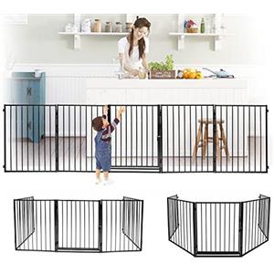 Ansobea Cancelletto per Bambini | 304 cm in metallo 5 pezzi | Cancelletto Camino di protezione per camino e scale | Cancello per cani e bambini | Nero